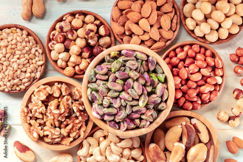 Various nuts. Pistachios, walnuts, peanuts and many other nuts