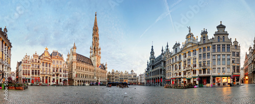 Belgium - Grand Place in Brussels, panoramic view before sunrise, nobody photo
