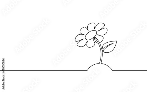 One line sunflower element. Black and white monochrome continuous single line art. Floral nature Woman day gift romantic date illustration sketch outline drawing
