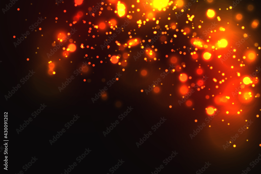 Golden particles. Glowing yellow bokeh circles abstract gold luxury background
