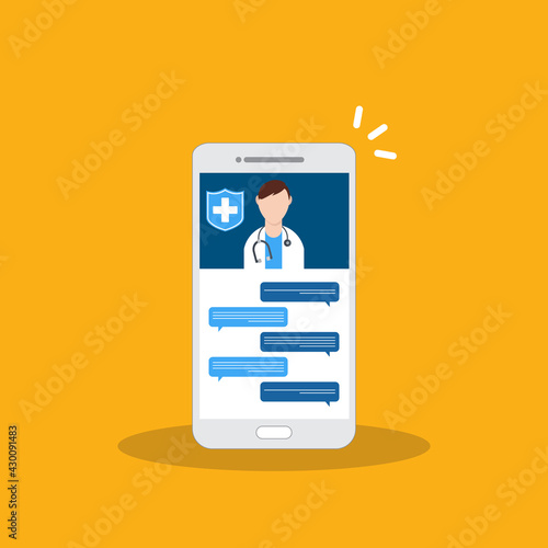 Telemedicine, smart phone chat with doctor on screen.	