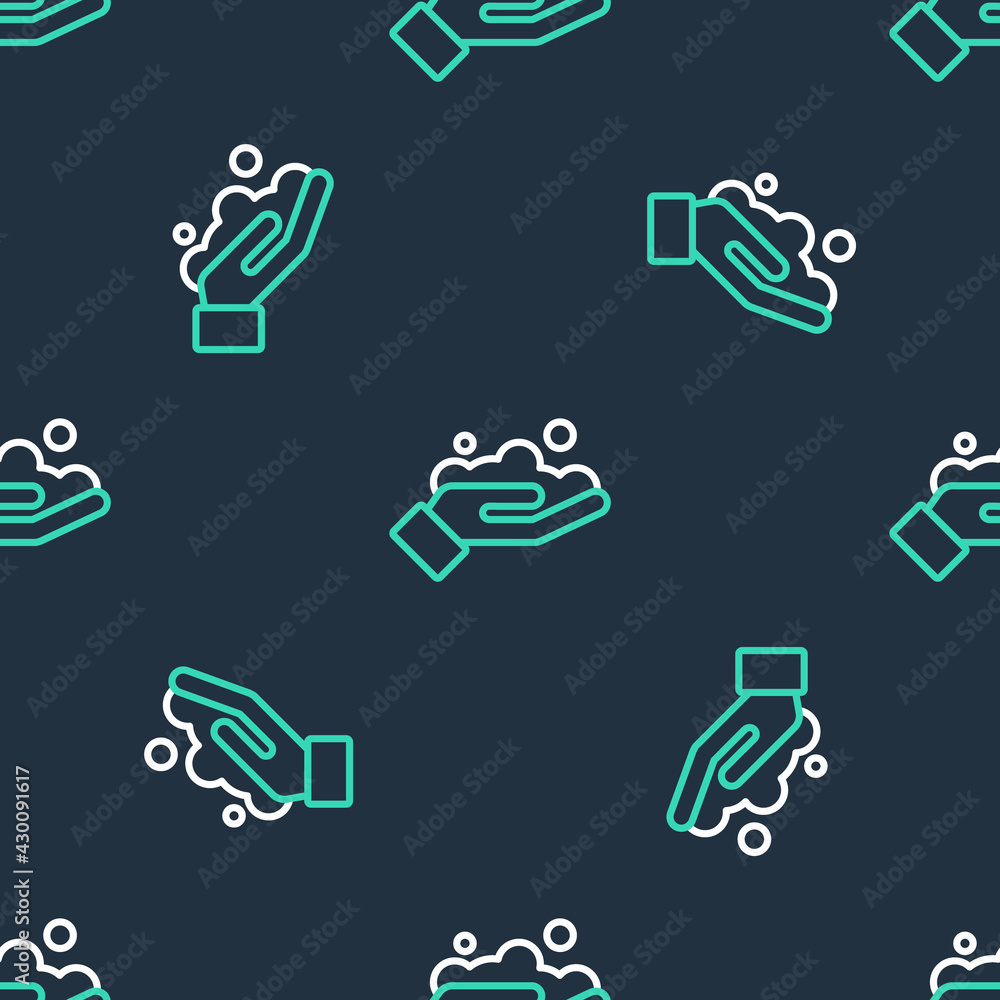 Line Washing hands with soap icon isolated seamless pattern on black background. Washing hands with soap to prevent virus and bacteria. Vector Line Washing hands with soap icon isolated seamless pattern on black background. Washing hands with soap to prevent virus and bacteria. Vector