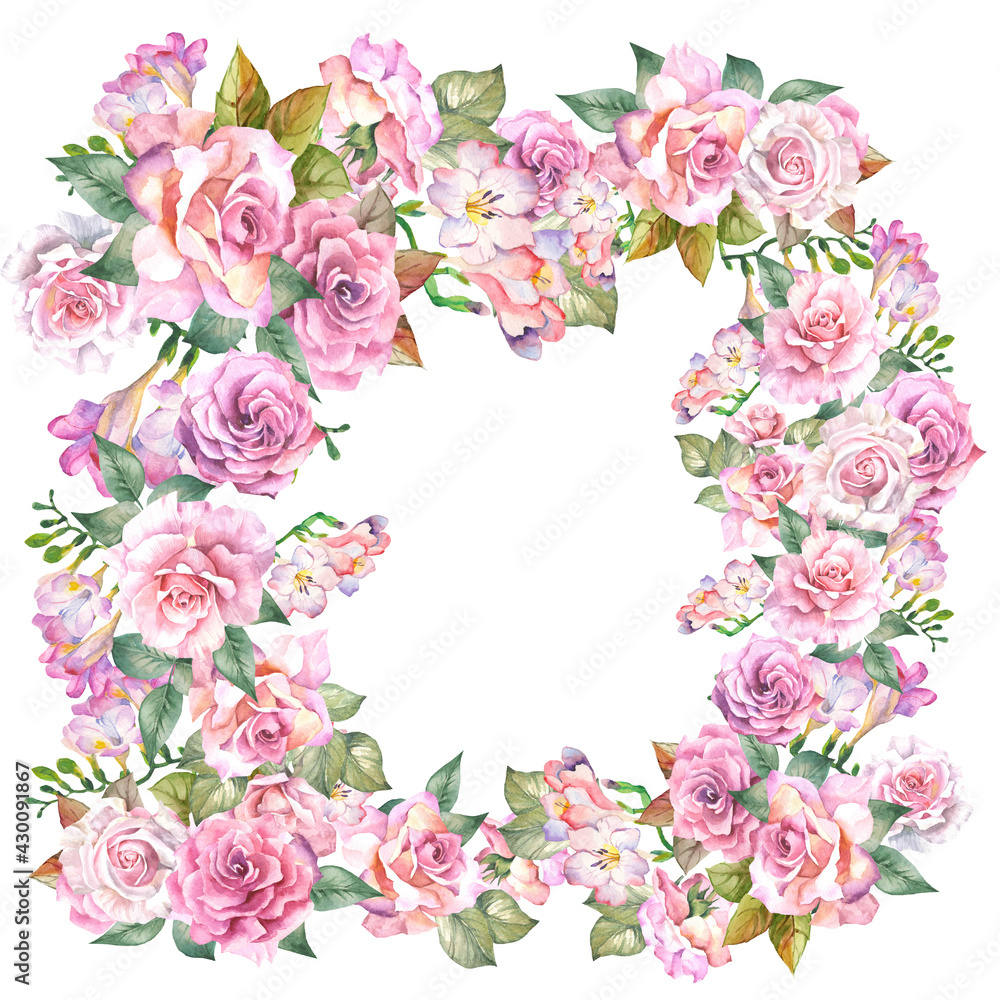 roses frame with leaves roses frame with leaves