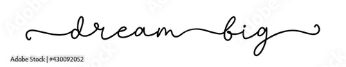 DREAM BIG. Typography, motivation inspirational vector text for print on tee, t-shirt, card, banner, poster. Modern type phrase - dream big. Continuous one black line. Dream big text design.
