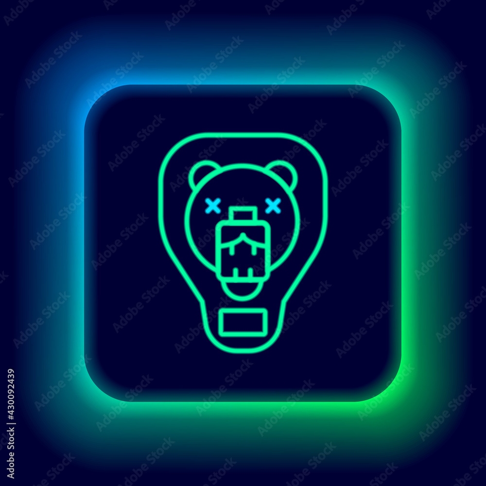 Glowing neon line Bear head on shield icon isolated on black background. Hunting trophy on wall. Colorful outline concept. Vector Glowing neon line Bear head on shield icon isolated on black background. Hunting trophy on wall. Colorful outline concept. Vector