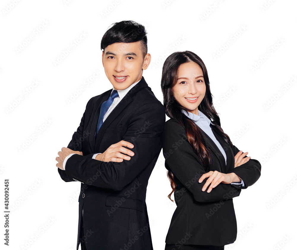 successful asian young business man and woman looking at camera successful asian young business man and woman looking at camera