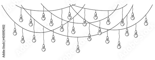 christmas new year wedding celebration party hanging string lights decoration garland, vector illustration festive graphic