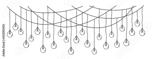 christmas new year wedding celebration party hanging string lights decoration garland, vector illustration festive graphic