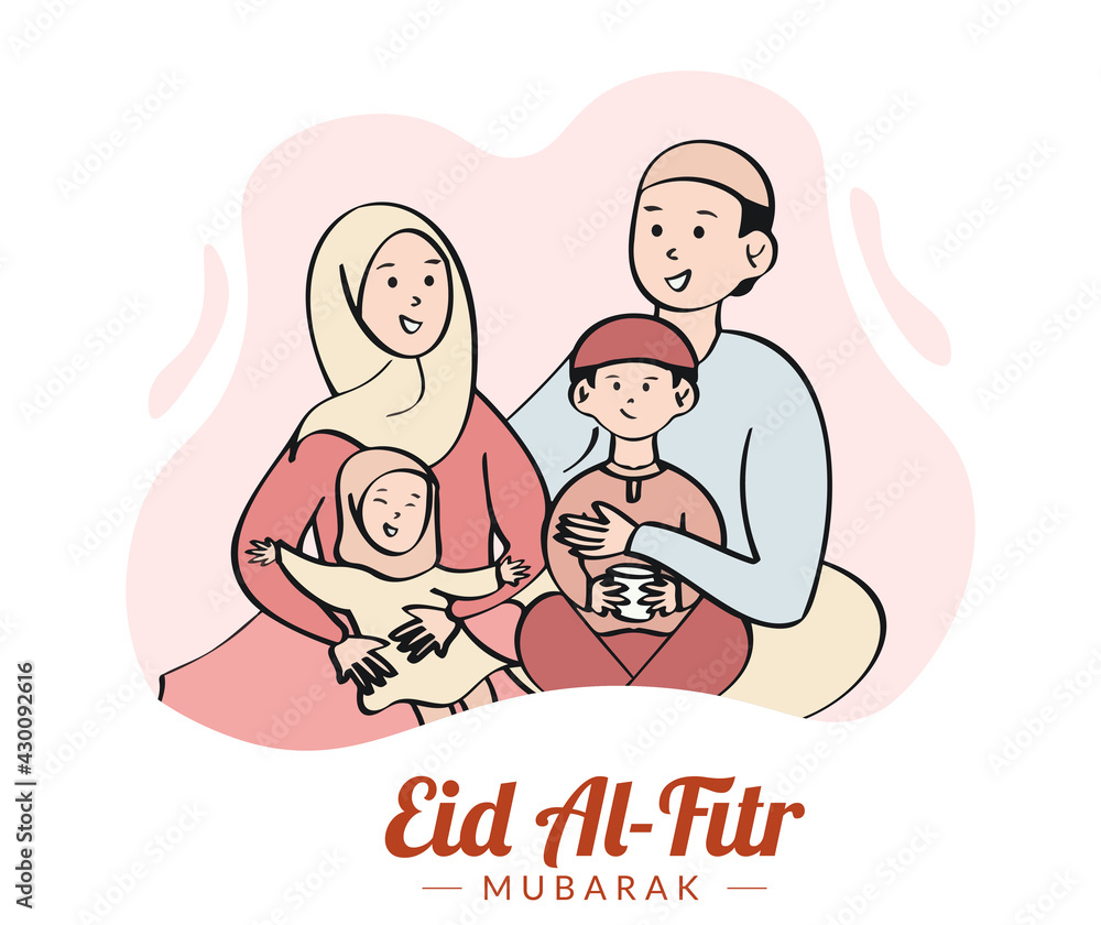 Flat illustration of muslim family embrace each other celebrates eid mubarak. Happy Eid al fitr greeting card concept with people character. Flat illustration of muslim family embrace each other celebrates eid mubarak. Happy Eid al fitr greeting card concept with people character.