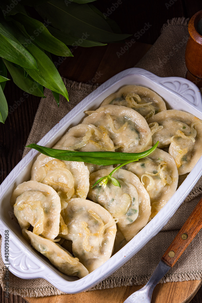 pierogo with wild garlic -cheese filling pierogo with wild garlic -cheese filling