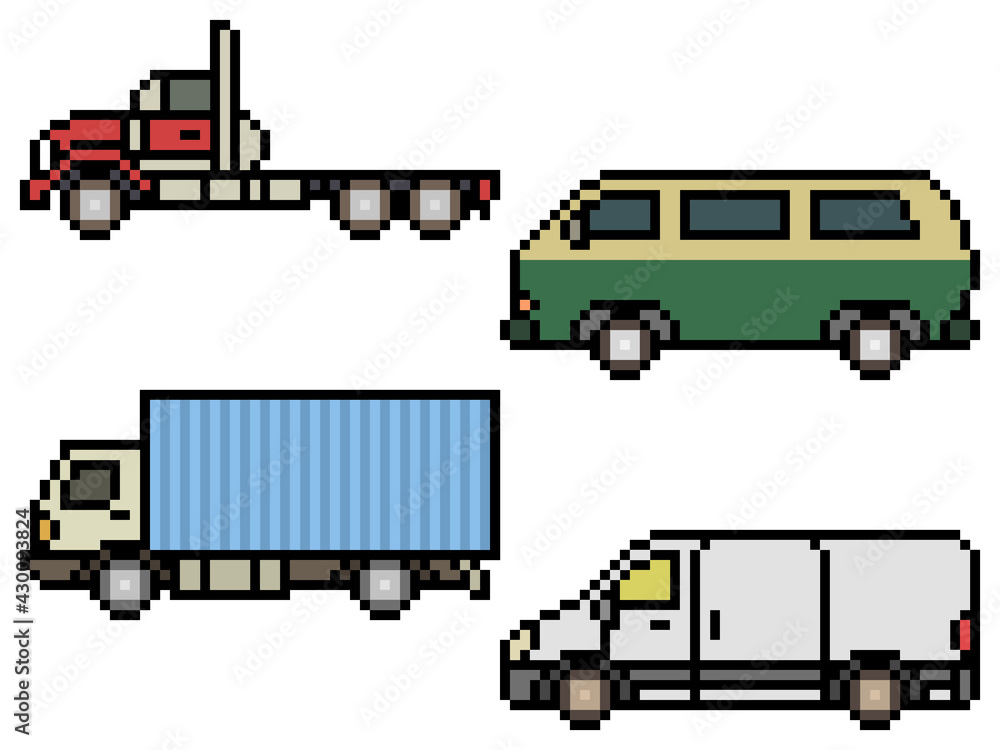 pixel art of truck and van side view Stock ベクター | Adobe Stock