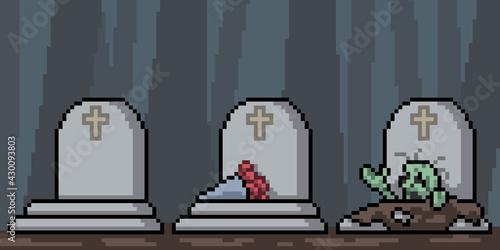 pixel art zombie dig grave