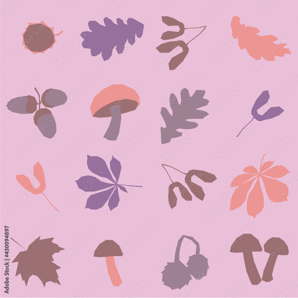 autumn forest maple leaves chestnut mushrooms acorns attractive cute fashion seamless sunny purple pink autumn forest maple leaves chestnut mushrooms acorns attractive cute fashion seamless sunny purple pink