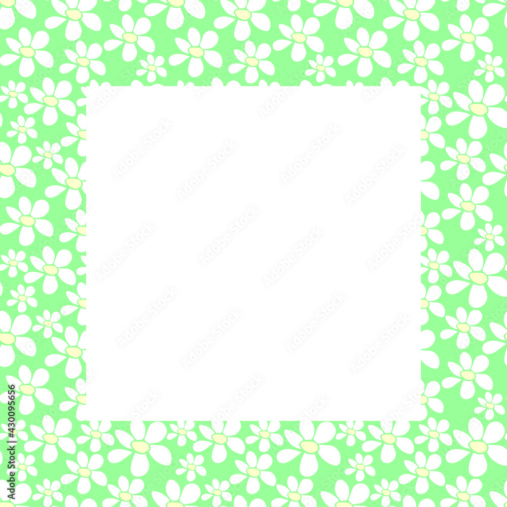 Vector frame, border with small flowers in flat style. Cute simple primitive summer background, decoration