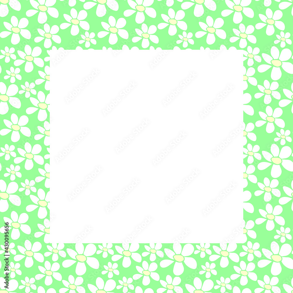 Vector frame, border with small flowers in flat style. Cute simple primitive summer background, decoration Vector frame, border with small flowers in flat style. Cute simple primitive summer background, decoration