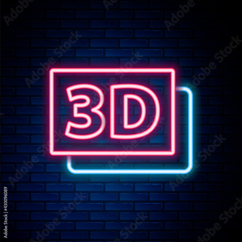 Glowing neon line 3D word icon isolated on brick wall background. Colorful outline concept. Vector