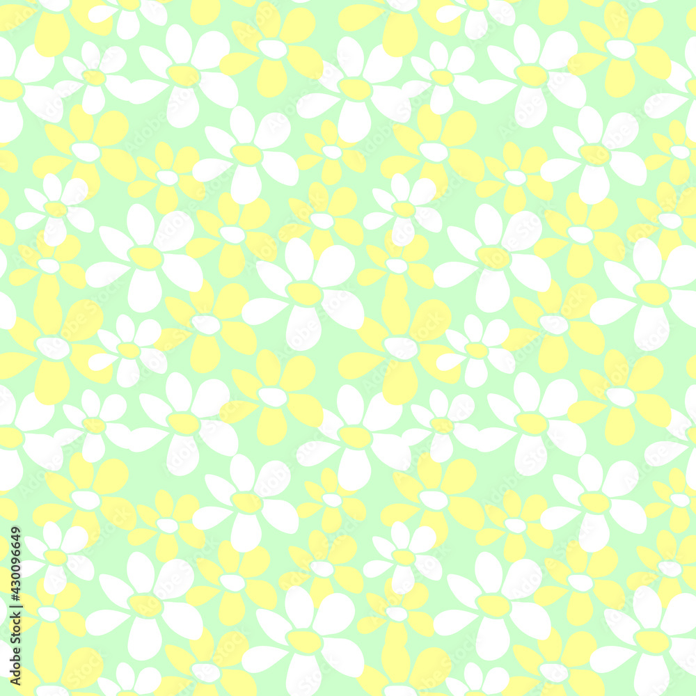 Vector simple primitive floral seamless pattern. Cute endless print with flowers drawn by hand. Sketch, doodle, scribble