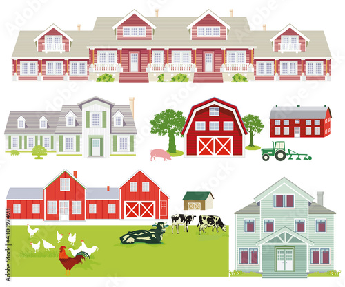Bauernhäuser und Landhäuser, Illustration isoliert