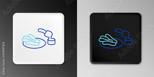 Line Churros and chocolate icon isolated on grey background. Traditional national Spain dessert, European street food. Colorful outline concept. Vector