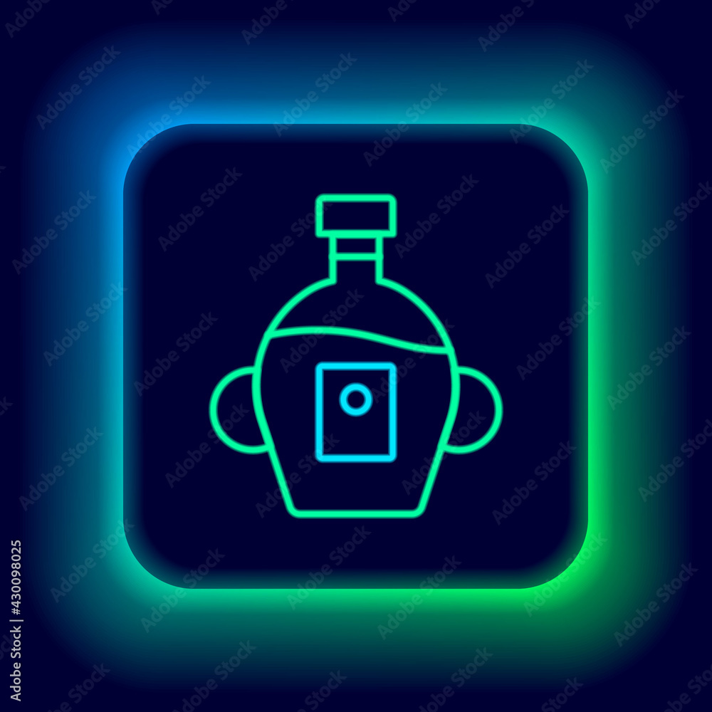 Glowing neon line Bottle of maple syrup icon isolated on black background. Colorful outline concept. Vector Glowing neon line Bottle of maple syrup icon isolated on black background. Colorful outline concept. Vector
