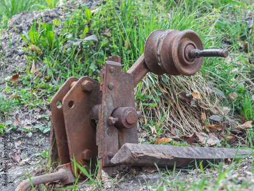 Wallpaper Mural Close-up view of old manual railroad switch. Torontodigital.ca