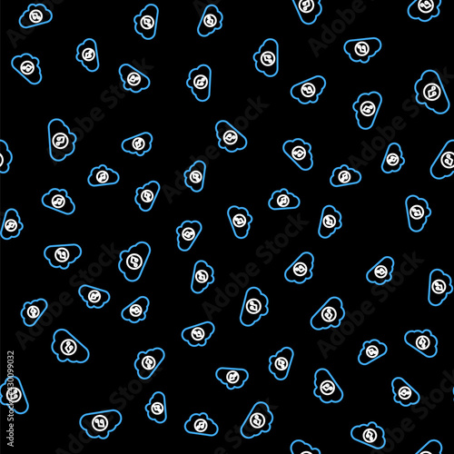 Line Music streaming service icon isolated seamless pattern on black background. Sound cloud computing, online media streaming, song, audio wave. Vector