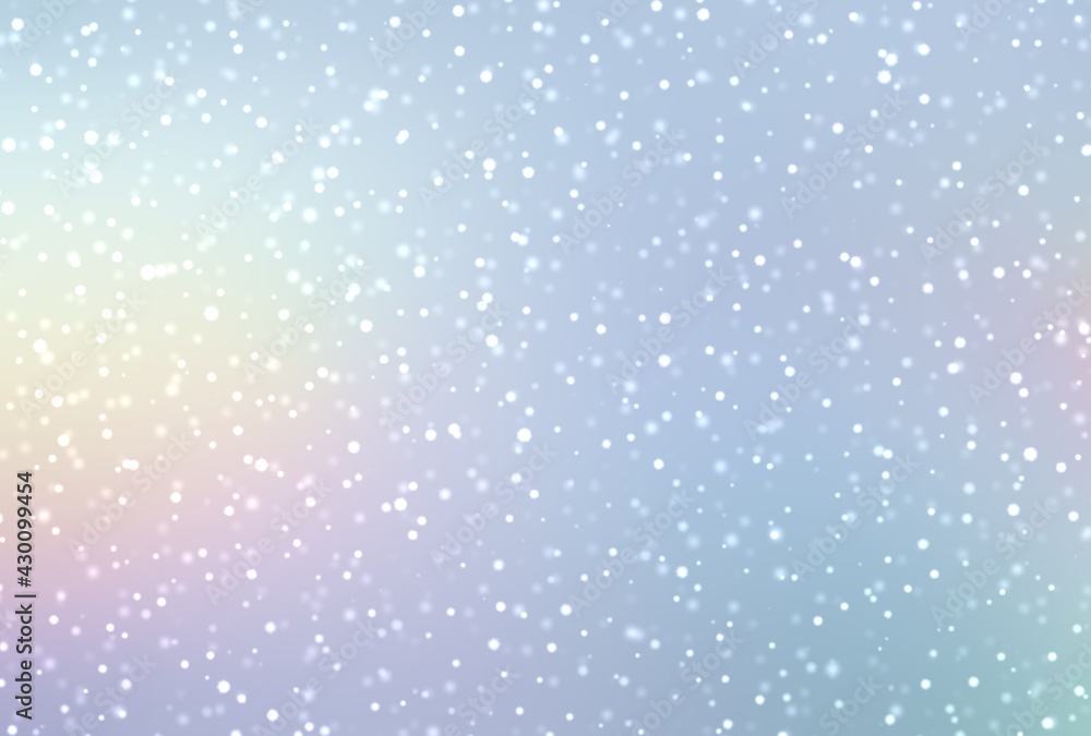 Wonderful winter iridescent light blue pink blurred textured background with falling fluffy snowflakes. Fantasy festive decorative abstract illustration. Wonderful winter iridescent light blue pink blurred textured background with falling fluffy snowflakes. Fantasy festive decorative abstract illustration.