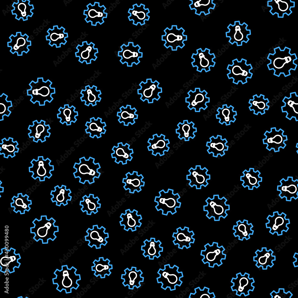 Line Light bulb and gear icon isolated seamless pattern on black background. Innovation concept. Business idea. Vector Line Light bulb and gear icon isolated seamless pattern on black background. Innovation concept. Business idea. Vector
