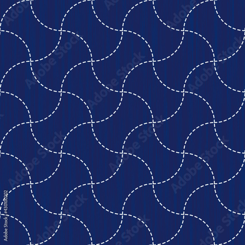 Sashiko pattern. Vector seamless embroidery Japanese traditional art.