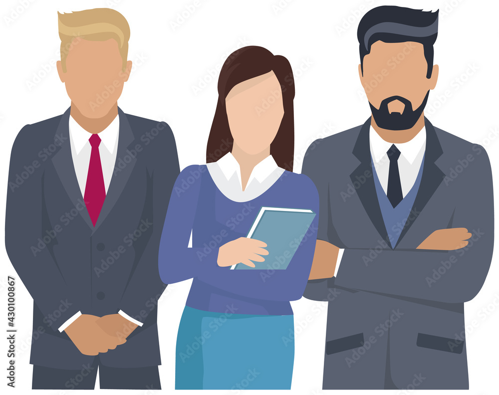 Business team ready to work. Teamwork. Coworkers characters communication. Team building and business partnership. Businessmen people cooperation collaboration. Office workers clerks standing together Business team ready to work. Teamwork. Coworkers characters communication. Team building and business partnership. Businessmen people cooperation collaboration. Office workers clerks standing together