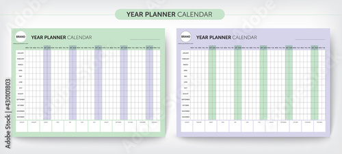 Calendar yearly planner template. Wall calendar design, Printable template, Week starts on Monday. Vector stationery design, You can use it every year, Vector EPS10.