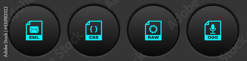 Set EML file document, CSS, RAW and OGG icon. Vector