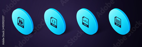 Set Isometric XLS file document, XSL, CSS and MOV icon. Vector