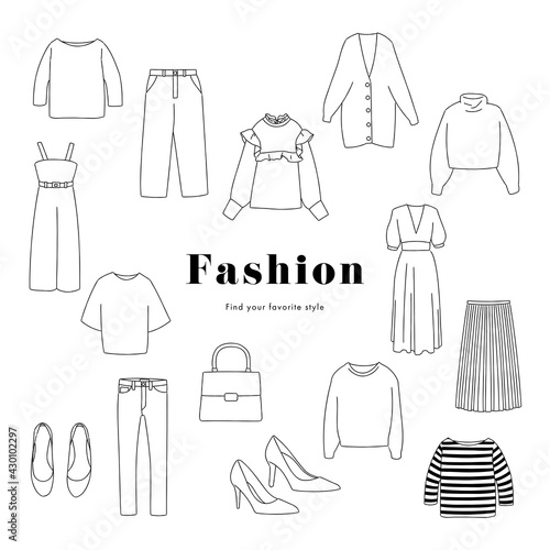 服　ファッション イラストセット　線画