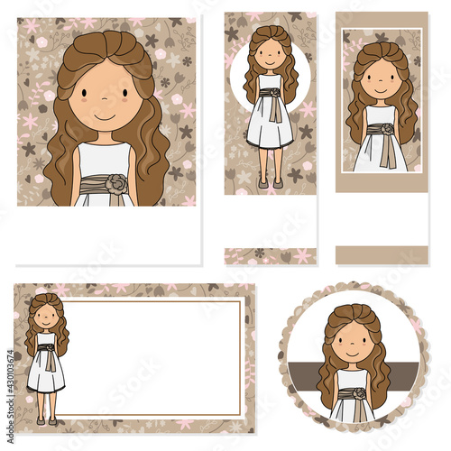 My first communion girl. Cards of different formats. Space for text