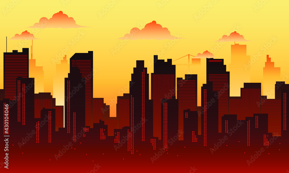 cool city Background silhouette in the sunset