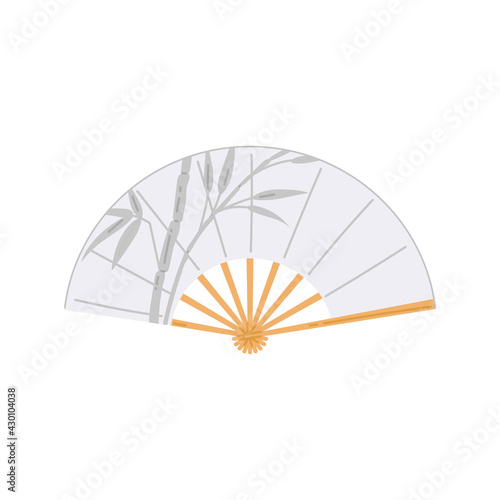 Chinese or Japanese fan decorated with bamboo flat vector illustration isolated.