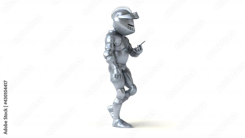 Fun 3D cartoon knight walking with a smartphone Fun 3D cartoon knight walking with a smartphone