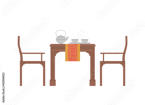 Table served for traditional japan or chinese tea ceremony a vector illustration