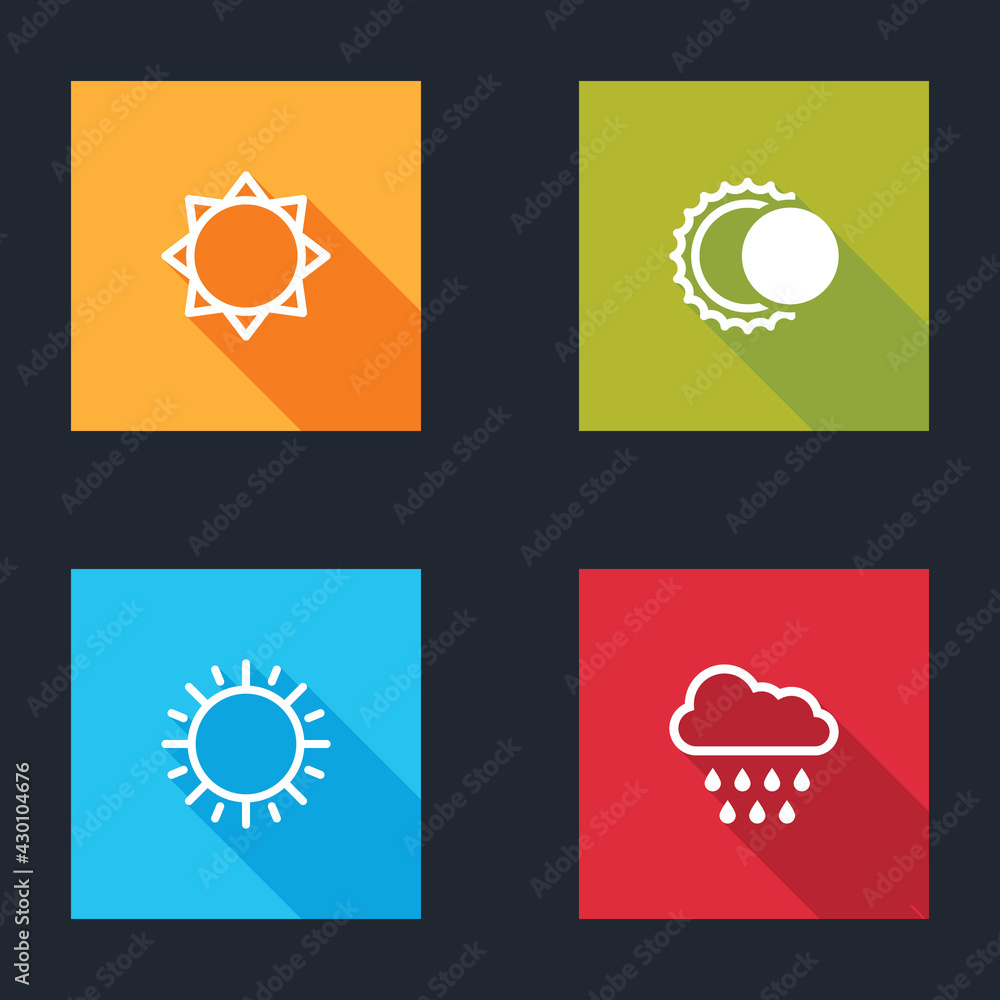 Set Sun, Eclipse of the sun, and Cloud with rain icon. Vector Set Sun, Eclipse of the sun, and Cloud with rain icon. Vector