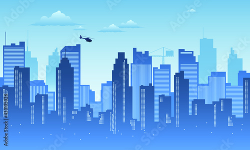cool city Background silhouette in the afternoon with blue theme