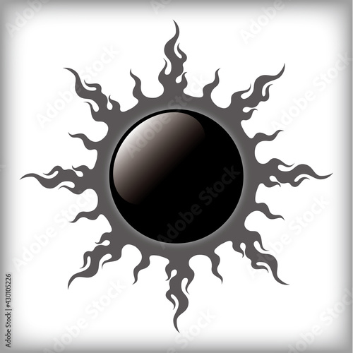 太陽、炎、トライバル、タトゥー、モノクロ/ Abstract vector illustration - Sun, flame, tribal, tattoo