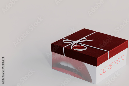 Valentine's gift box mockup red and gray sexy lips theme