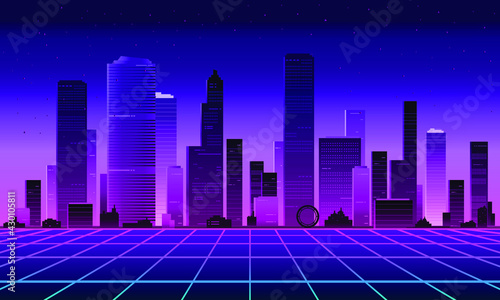cool awesome Retro 80s city Background Vector silhouette