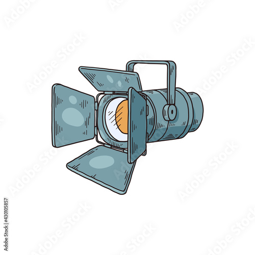Cinema or photography spotlight icon, sketch vector illustration isolated.