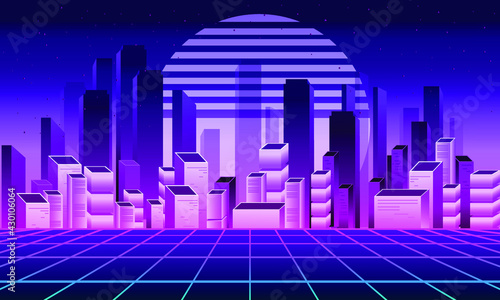 cool Retro 80s city Background Vector silhouette