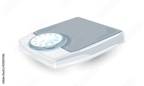 Cartoon of equipment for measurement persons weight. Vector weight loss, scale proportions of products. Concept of weighing machine, gauge, heft isolated on white background