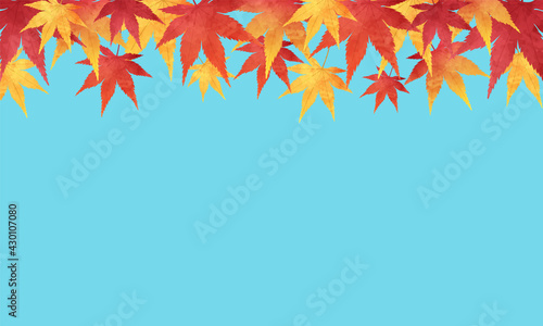 青空と紅葉のベクターイラストフレーム(背景,ボケ)
