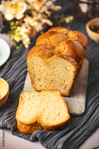 Vászonkép Homemade baked braided brioche bread