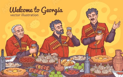 Welcome to Georgia advertising banner template, engraving vector illustration.